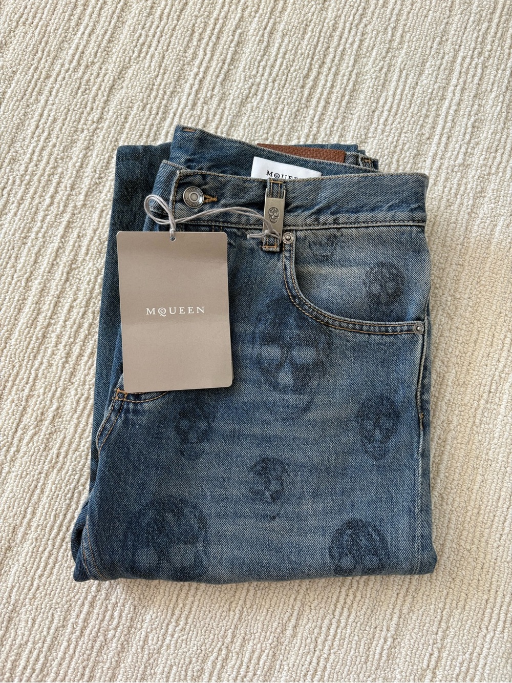 alexander mcqueen Blue Skull-Print Denim Jeans